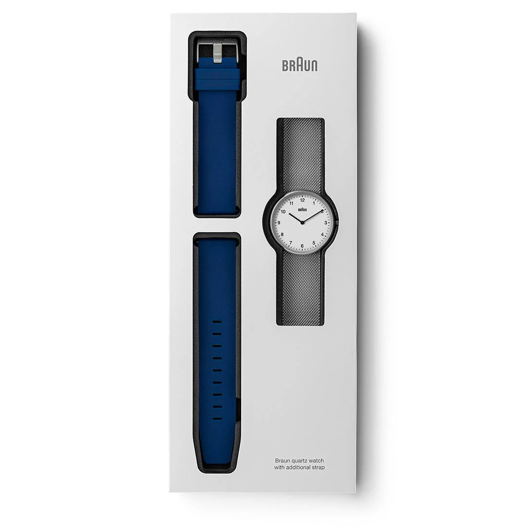 Braun Quartz Unisex Watch with Stainless Steel Mesh Strap &amp; Additional Blue Silicon Strap - BN0281WHMHBLG