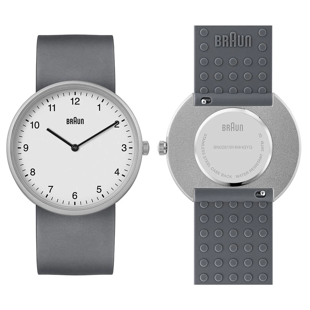 Braun Quartz Unisex Watch with Stainless Steel Mesh Strap &amp; Additional Grey Silicon Strap - BN0281WHMHGYG