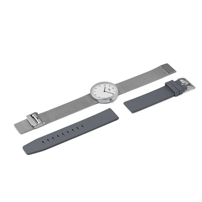 Braun Quartz Unisex Watch with Stainless Steel Mesh Strap &amp; Additional Grey Silicon Strap - BN0281WHMHGYG