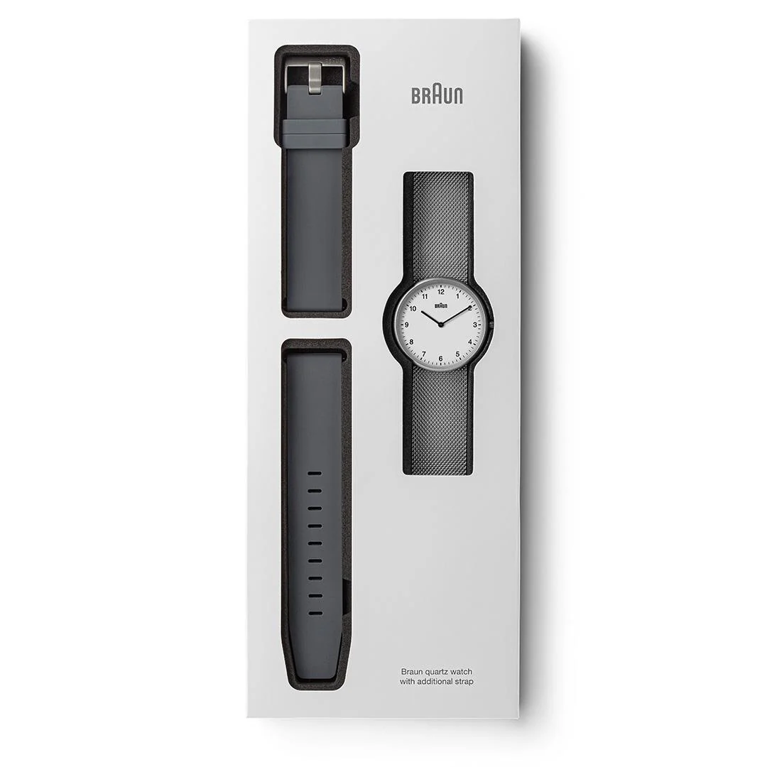 Braun Quartz Unisex Watch with Stainless Steel Mesh Strap &amp; Additional Grey Silicon Strap - BN0281WHMHGYG