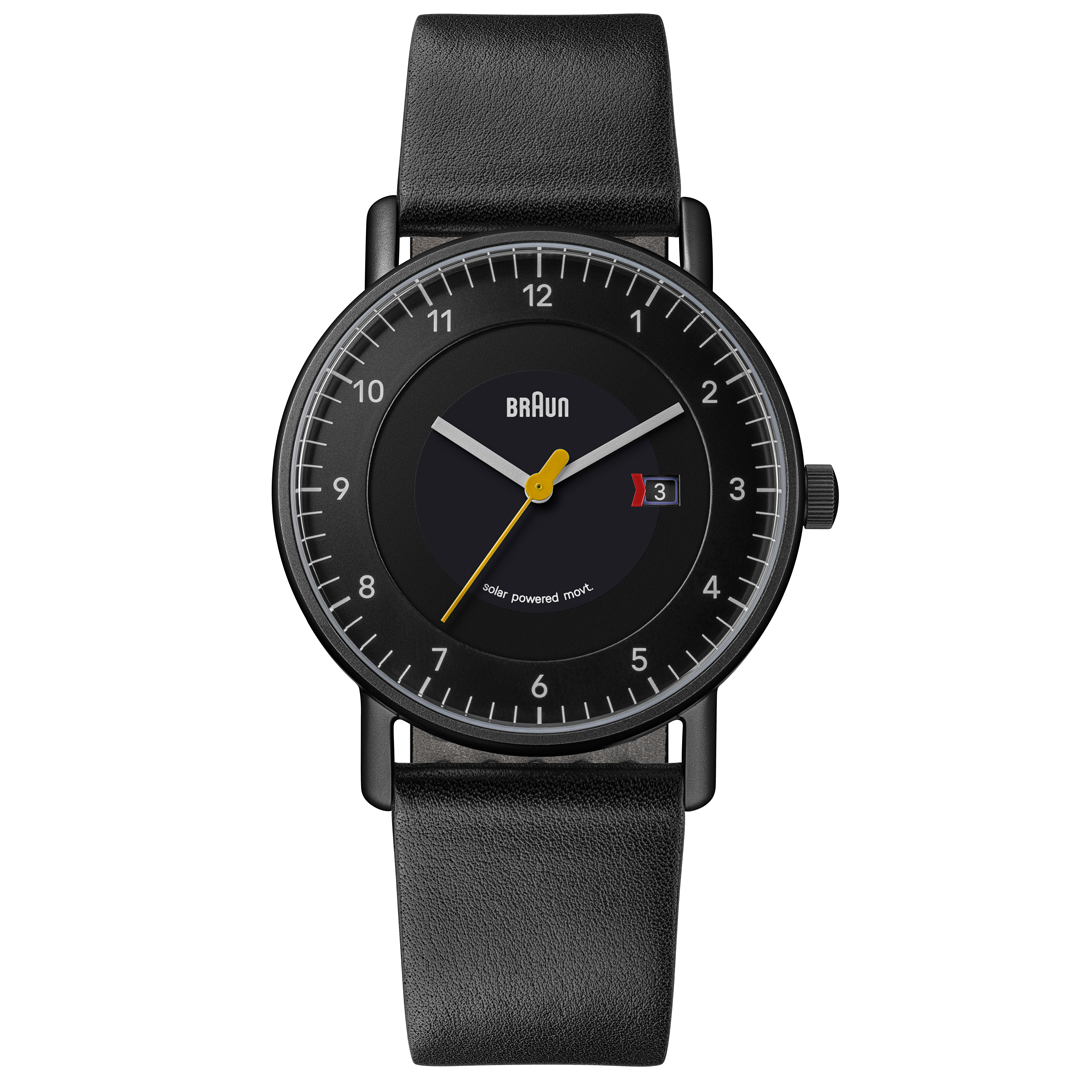 Braun Solar Quartz Watch with Black Dial and Black Leather Strap - BN0301BKBKG