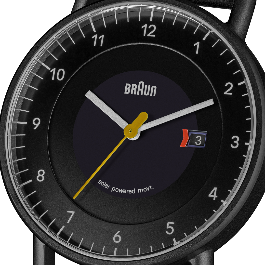 Braun Solar Quartz Watch with Black Dial and Black Leather Strap - BN0301BKBKG