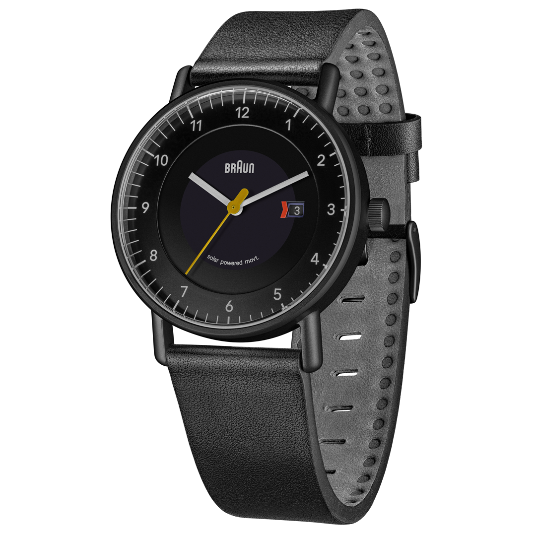 Braun Solar Quartz Watch with Black Dial and Black Leather Strap - BN0301BKBKG