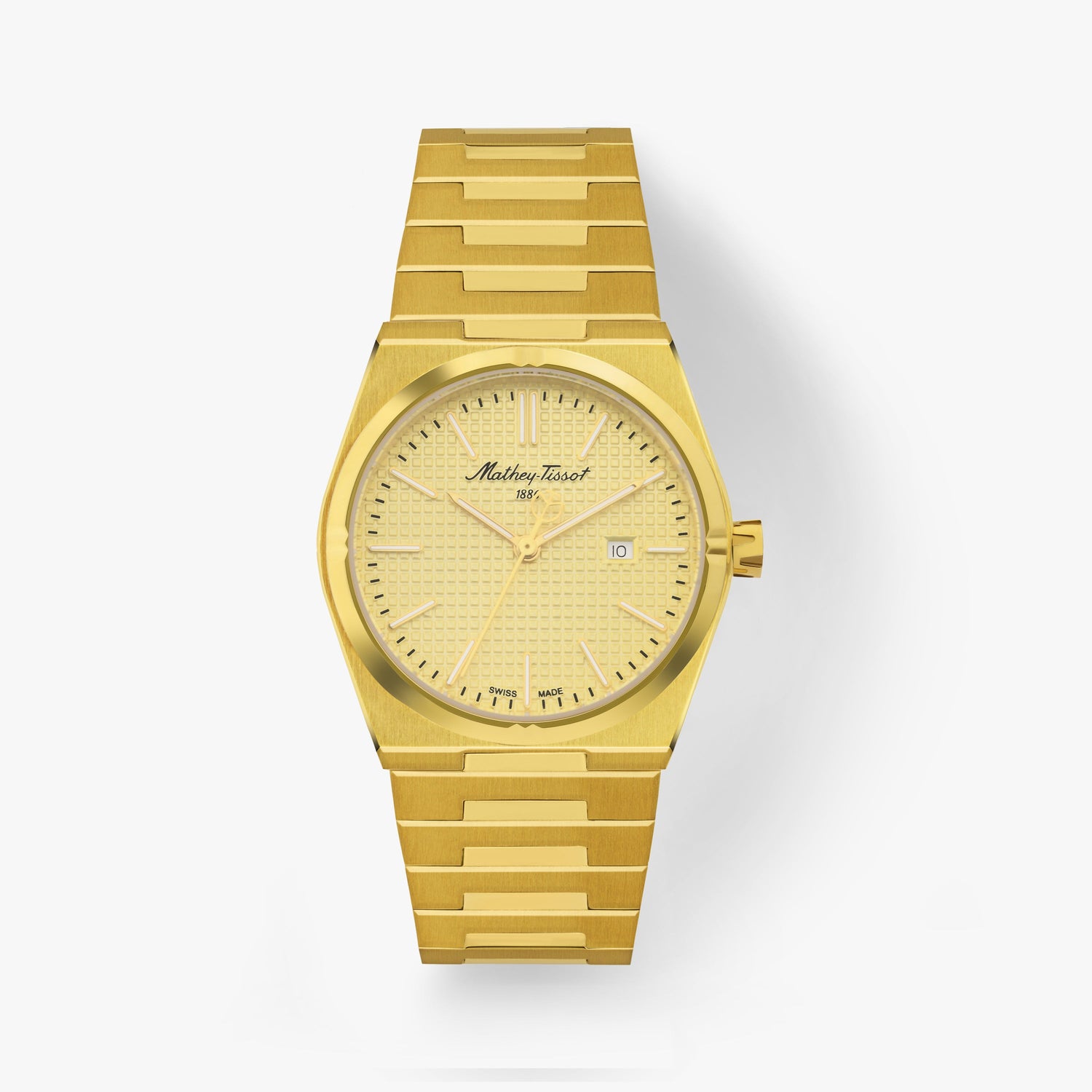 Mathey-Tissot Swiss Made Zeus Quartz Ronda 515 Movement Gold Dial Analog Watch For - Ladies D117PDI