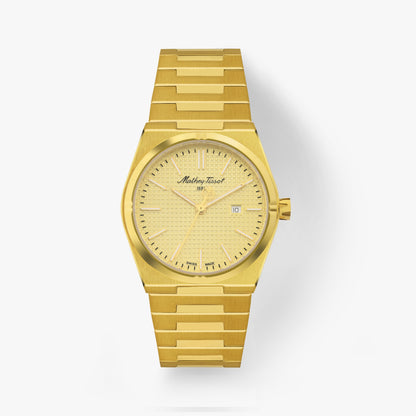 Mathey-Tissot Swiss Made Zeus Quartz Ronda 515 Movement Gold Dial Analog Watch For - Ladies D117PDI