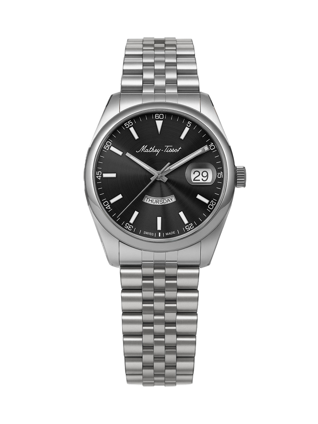 Mathey-Tissot Swiss Made Mathy Day-Date Quartz Black Dial Analog Watch For - Women D510AN
