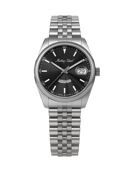 Mathey-Tissot Swiss Made Mathy Day-Date Quartz Black Dial Analog Watch For - Women D510AN