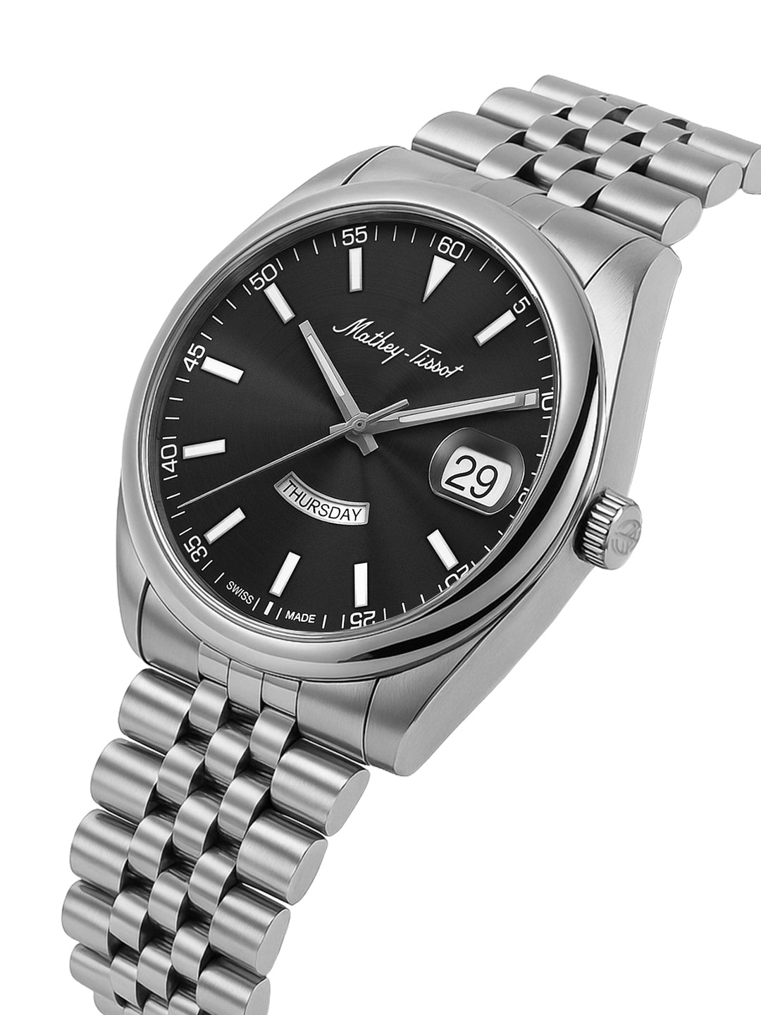 Mathey-Tissot Swiss Made Mathy Day-Date Quartz Black Dial Analog Watch For - Women D510AN