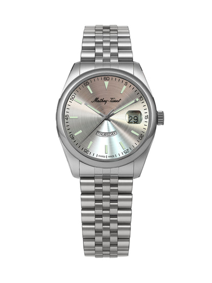 Mathey-Tissot Swiss Made Mathy Day-Date Quartz Silver Dial Analog Watch For - Women D510AS