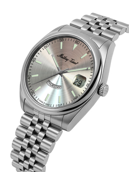 Mathey-Tissot Swiss Made Mathy Day-Date Quartz Silver Dial Analog Watch For - Women D510AS