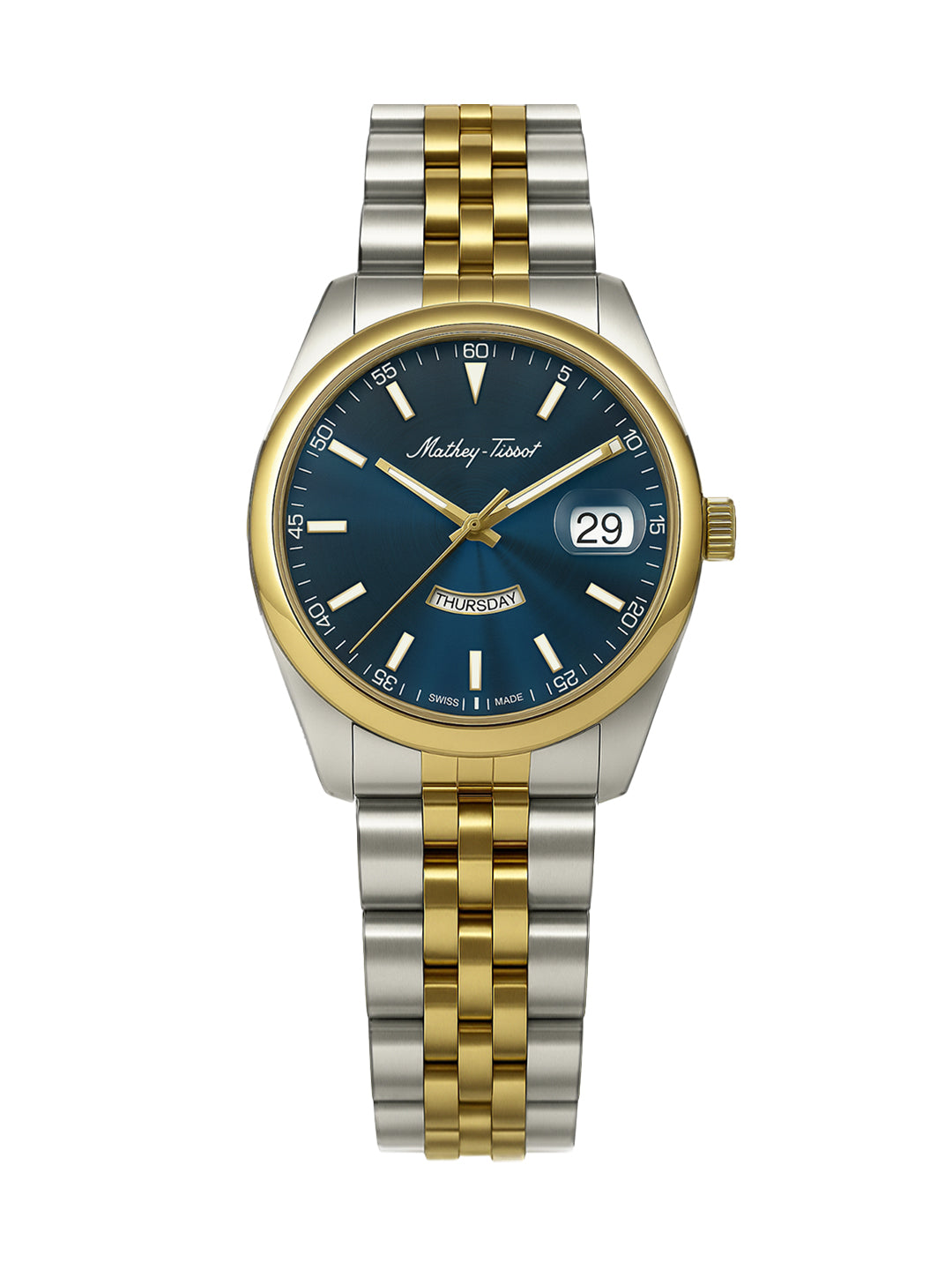 Mathey-Tissot Swiss Made Mathy Day-Date Quartz Blue Dial Analog Watch For - Women D510BBU