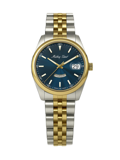 Mathey-Tissot Swiss Made Mathy Day-Date Quartz Blue Dial Analog Watch For - Women D510BBU