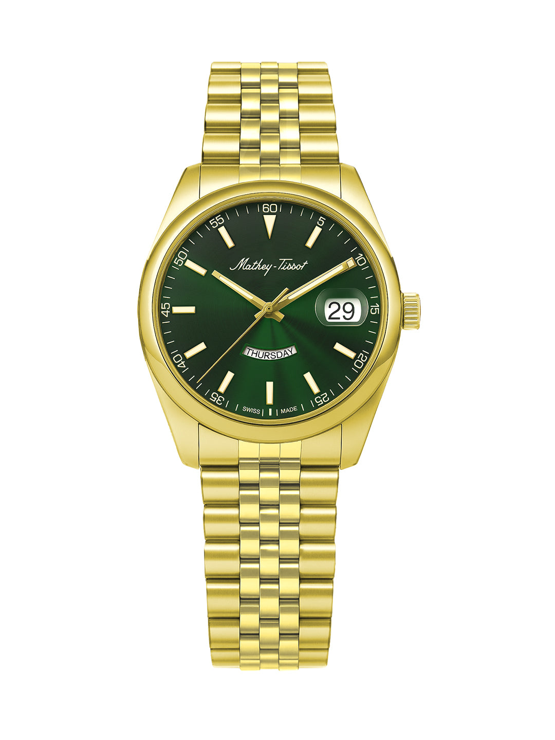 Mathey-Tissot Swiss Made Mathy Day-Date Quartz Green Dial Analog Watch For - Women D510PV