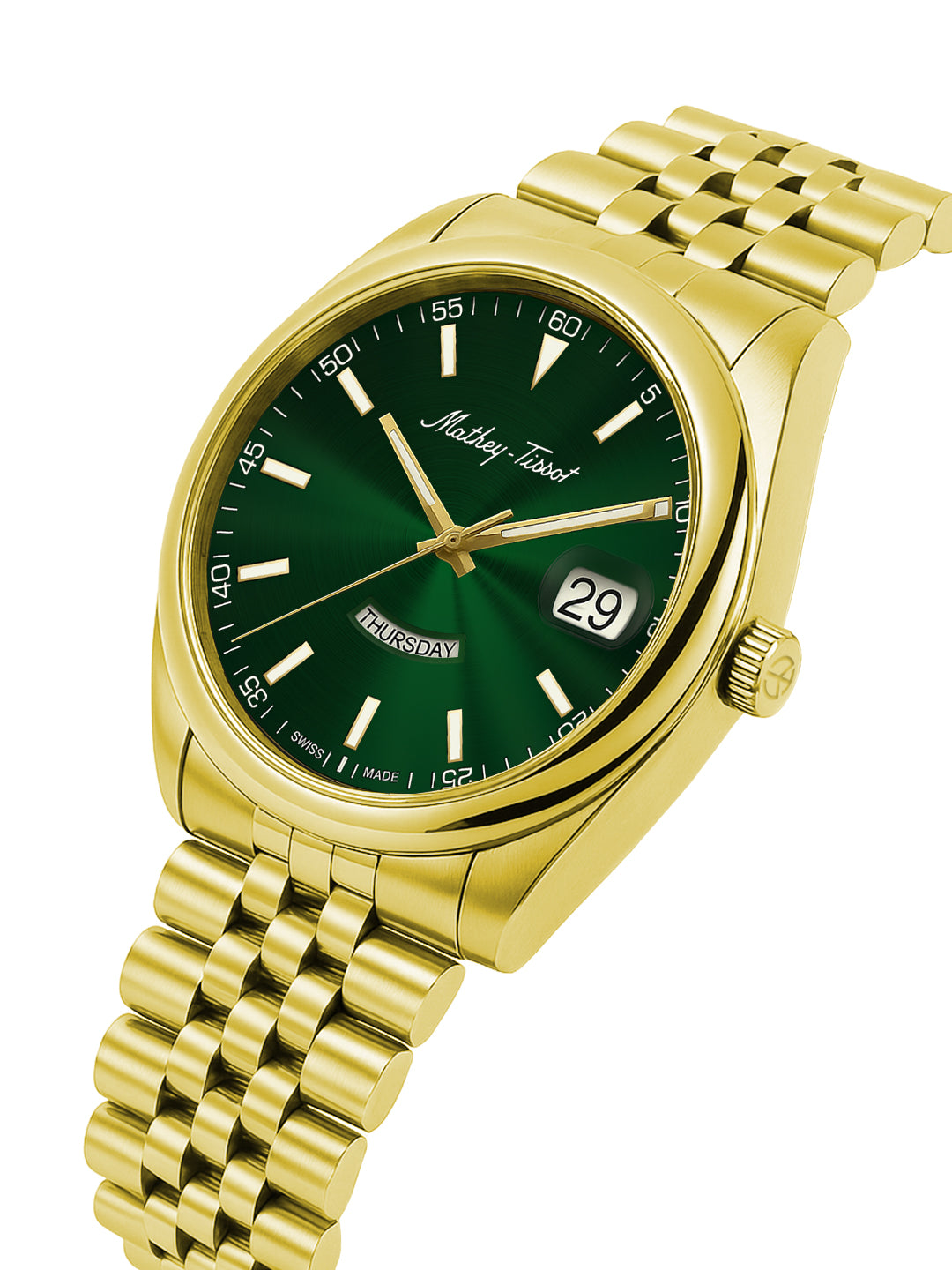 Mathey-Tissot Swiss Made Mathy Day-Date Quartz Green Dial Analog Watch For - Women D510PV