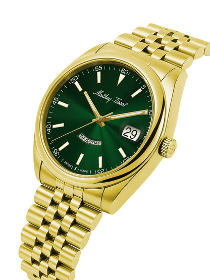 Mathey-Tissot Swiss Made Mathy Day-Date Quartz Green Dial Analog Watch For - Women D510PV