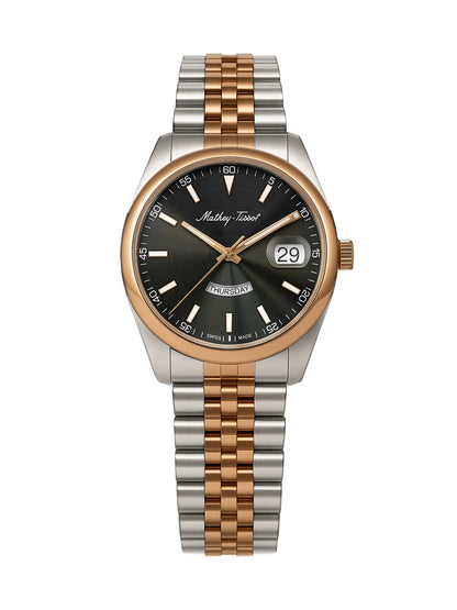 Mathey-Tissot Swiss Made Mathy Day-Date Quartz Black Dial Analog Watch For - Women D510RS