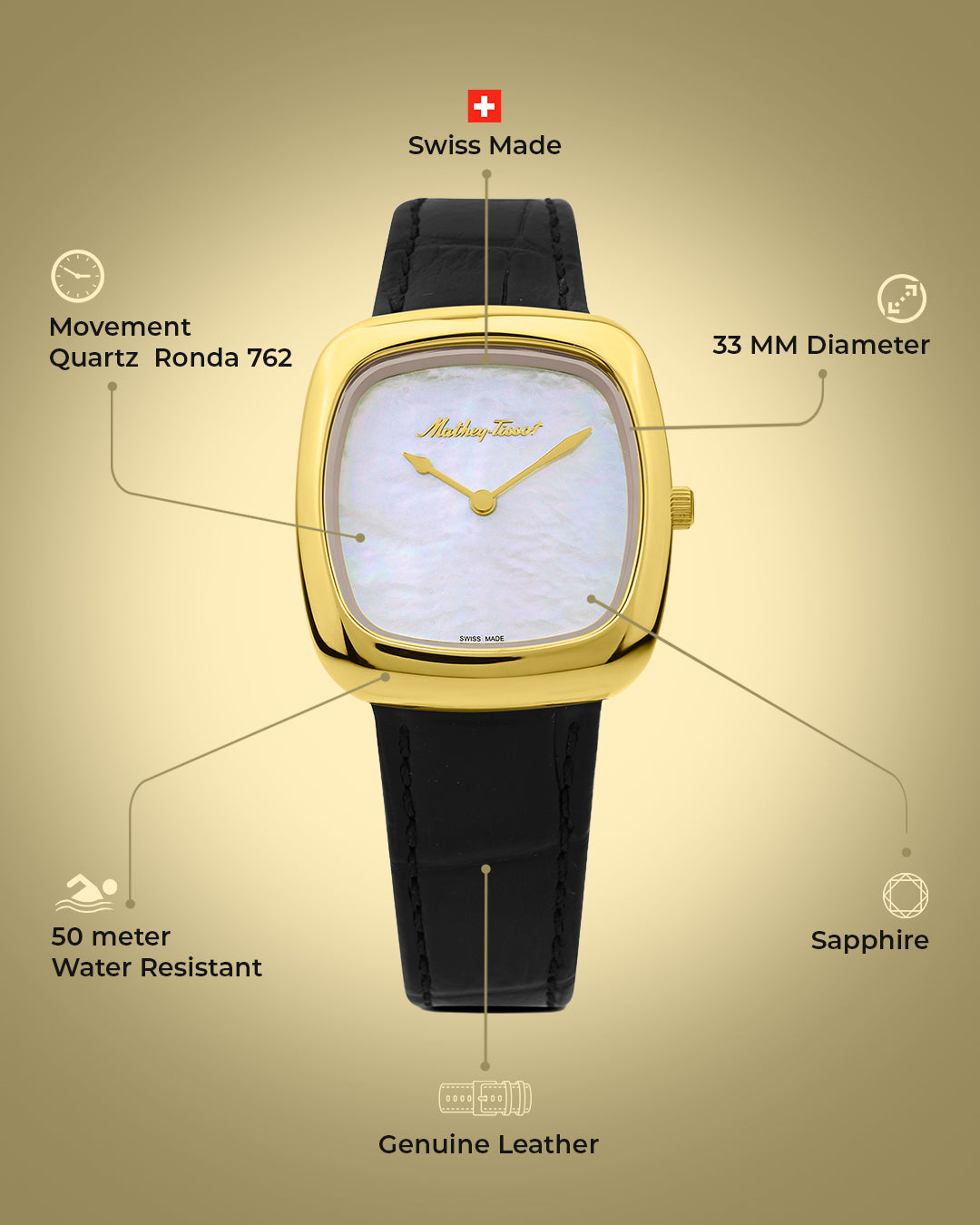 Mathey-Tissot Swiss Made Miss Quartz Ronda 762 Movement White Dial Analog Watch For Ladies - D538PLI