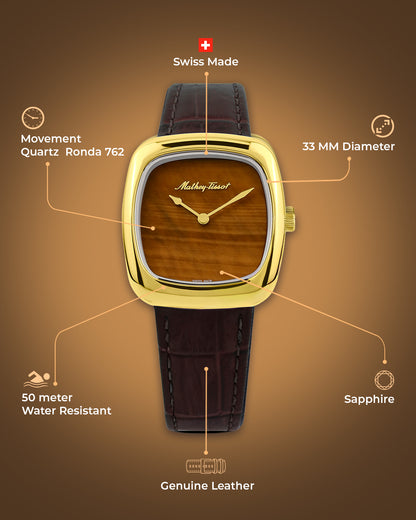 Mathey-Tissot Swiss Made Miss Quartz Ronda 762 Movement Brown Dial Analog Watch For Ladies - D538PLM