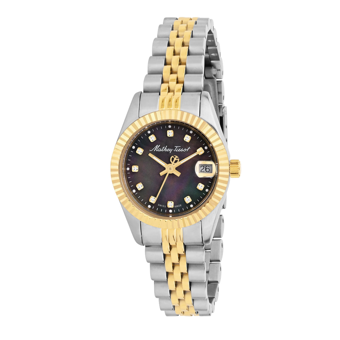 Mathey-Tissot Swiss Made Mathey Ii Quartz Crystal 26 MM Black Dial Womens Watch -  D710BN