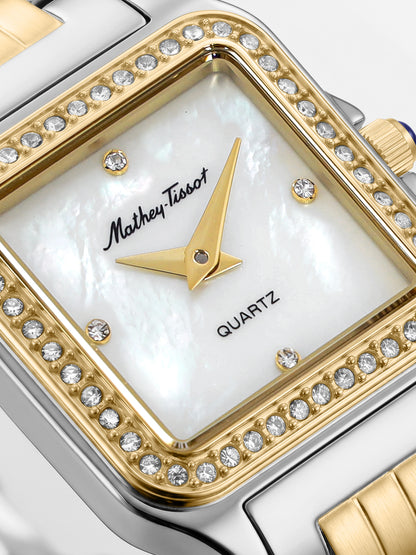 Mathey-Tissot Swiss Made Quartz White Mother of Pearl Dial Analog Watch - Ladies D971BQYI