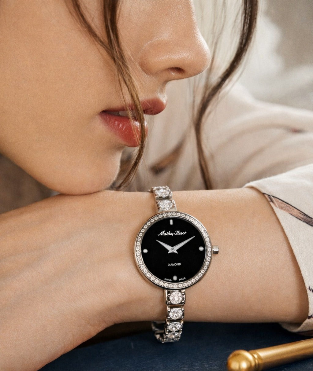 Mathey-Tissot Swiss Made Infinity Quartz Black Dial Analog Watch for Ladies - D986SAN