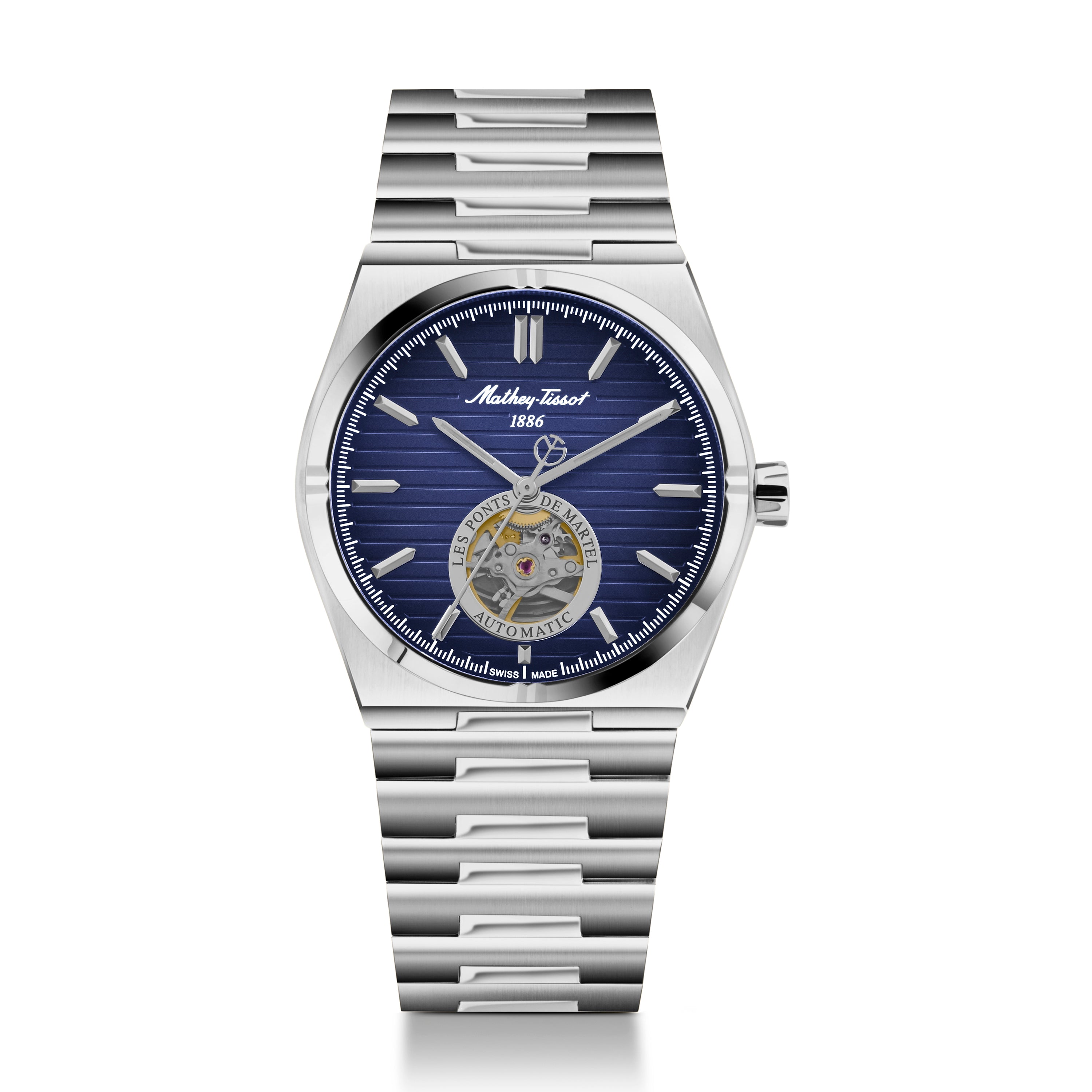 Mathey-Tissot Swiss Made Zeus Open Heart Automatic Blue Dial Analog Watch For Gents - EF118ATABU