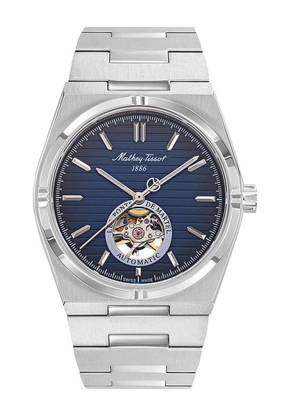 Mathey-Tissot Swiss Made Zeus Open Heart Automatic Blue Dial Analog Watch For Gents - EF118ATABU