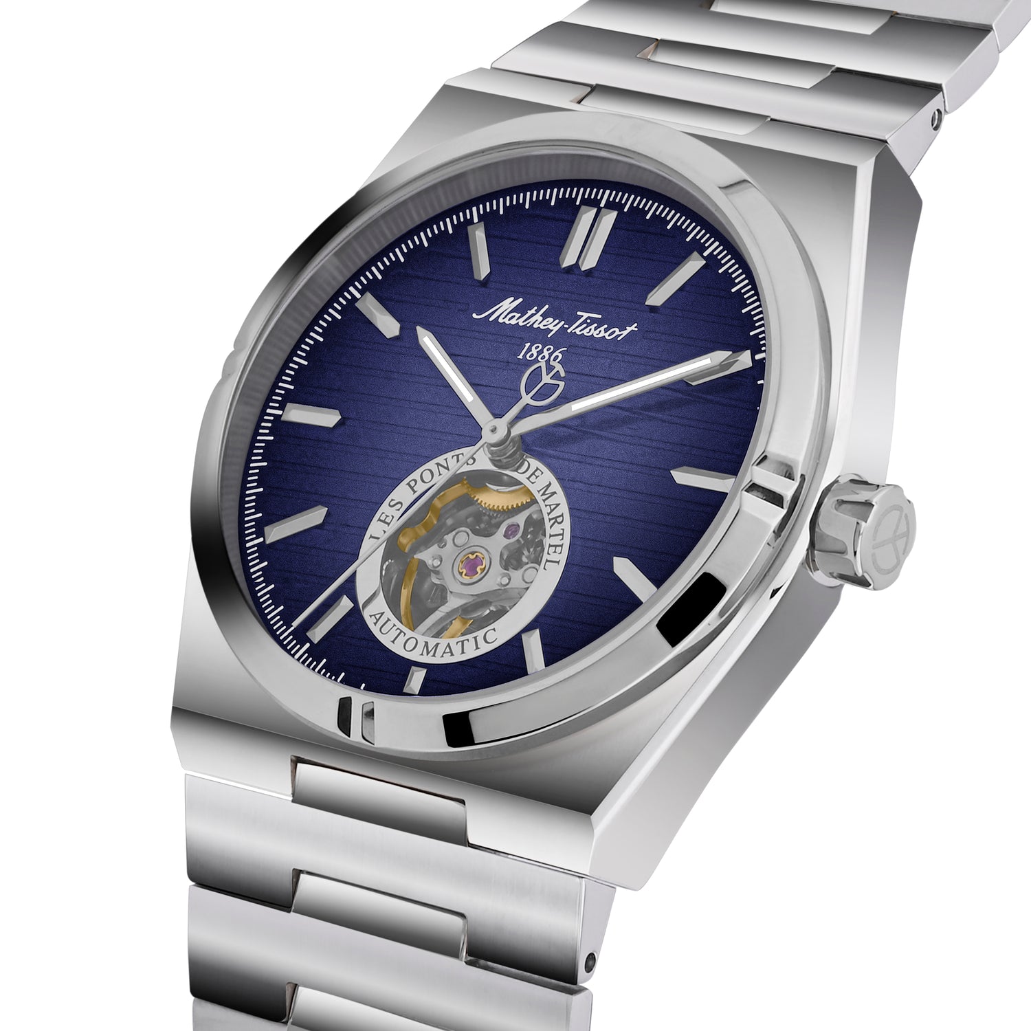 Mathey-Tissot Swiss Made Zeus Open Heart Automatic Blue Dial Analog Watch For Gents - EF118ATABU