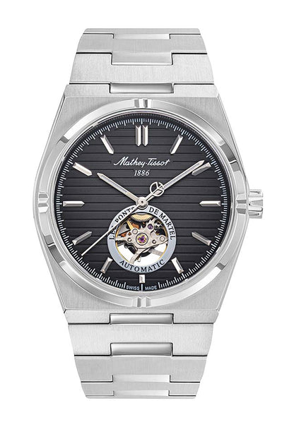 Mathey-Tissot Swiss Made Zeus Open Heart Automatic Black Dial Analog Watch For Gents - EF118ATAN