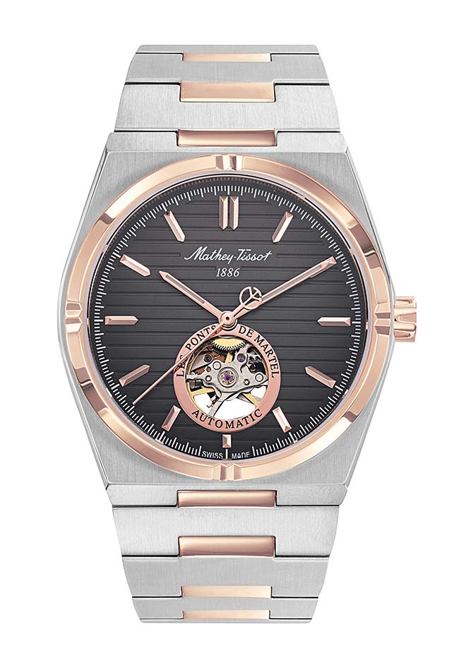Mathey-Tissot Swiss Made Zeus Open Heart Automatic Black Dial Analog Watch For Gents - EF118ATRS