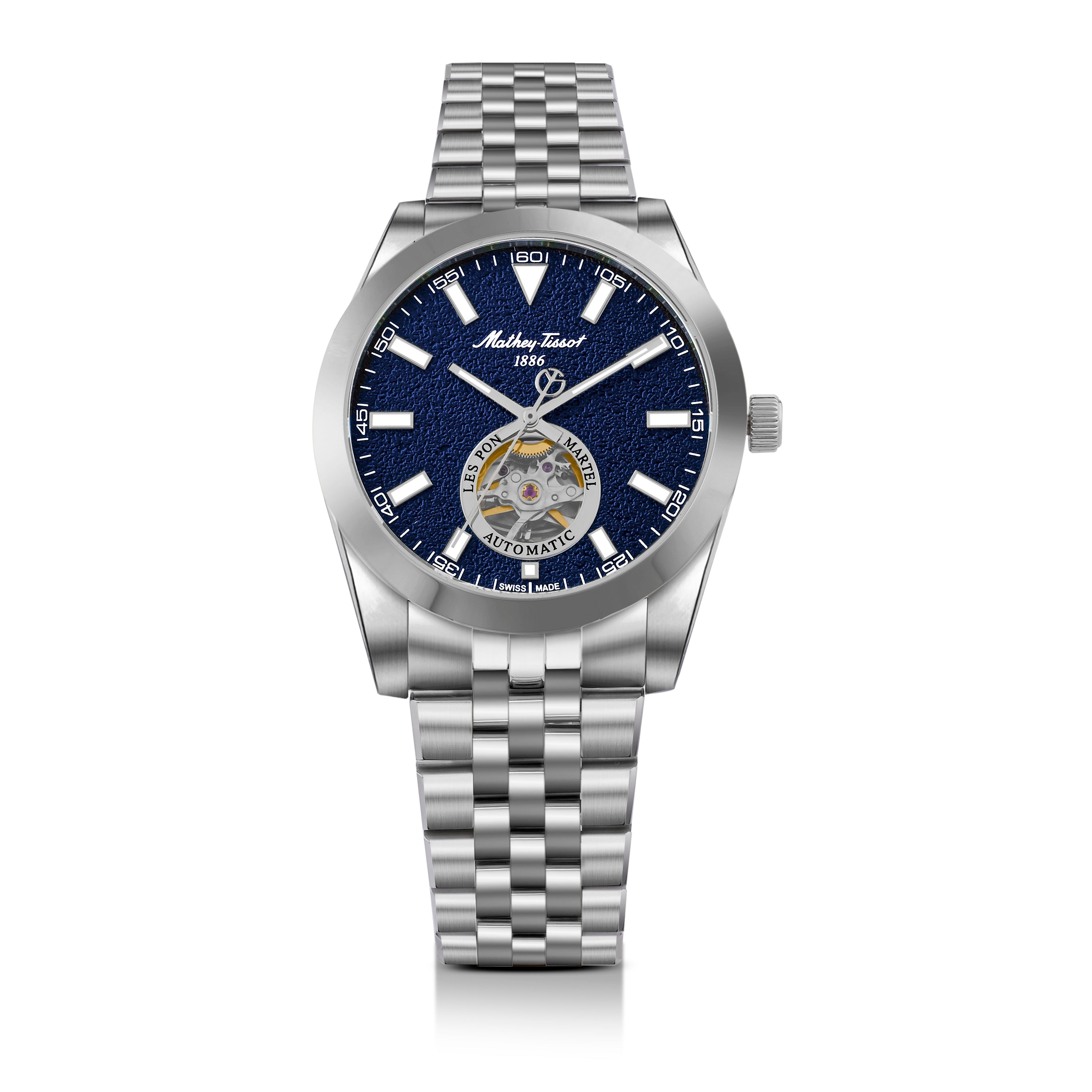Mathey-Tissot Swiss Made Zeus Open Heart Automatic Blue Dial Analog Watch For Gents - EF1450ATABU
