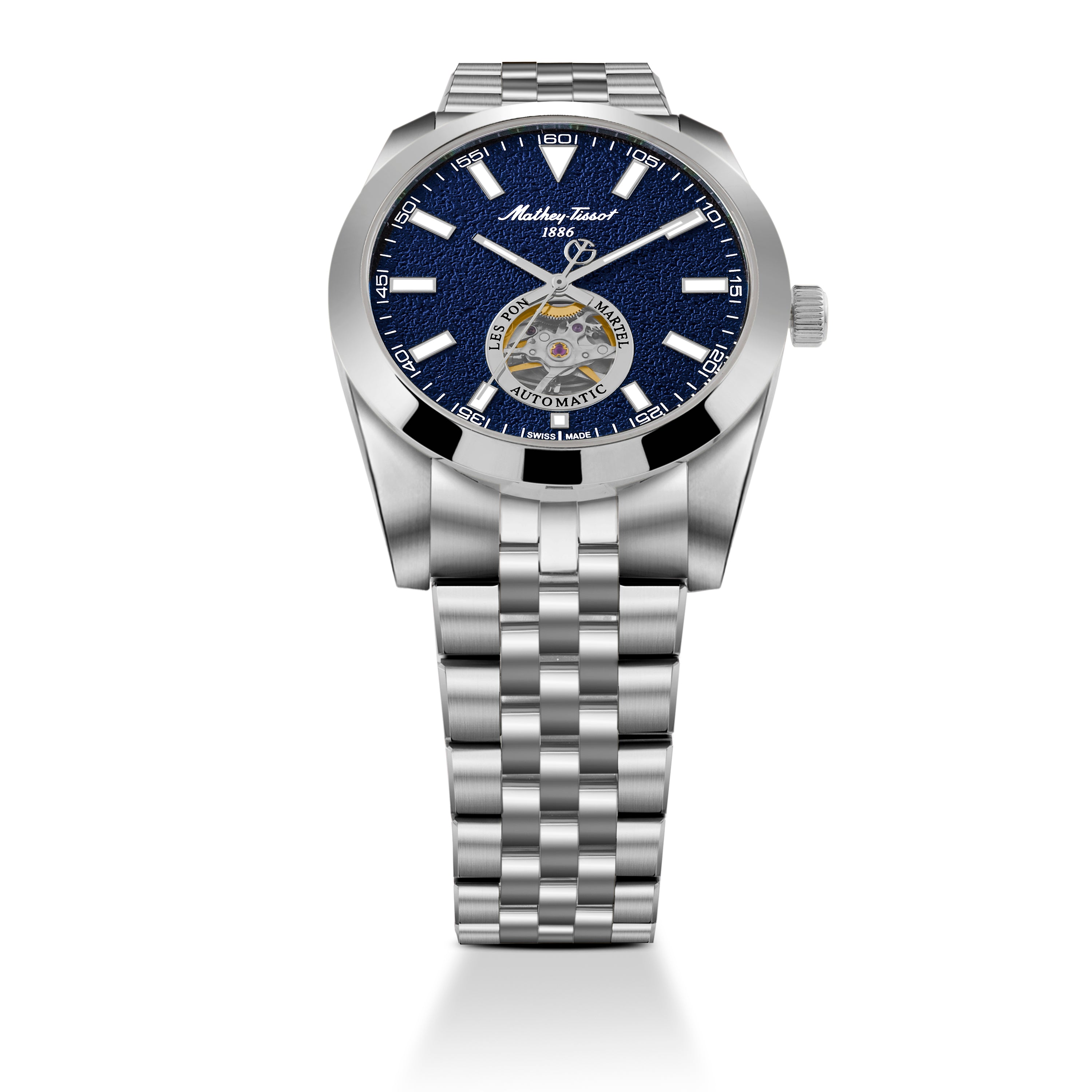 Mathey-Tissot Swiss Made Zeus Open Heart Automatic Blue Dial Analog Watch For Gents - EF1450ATABU