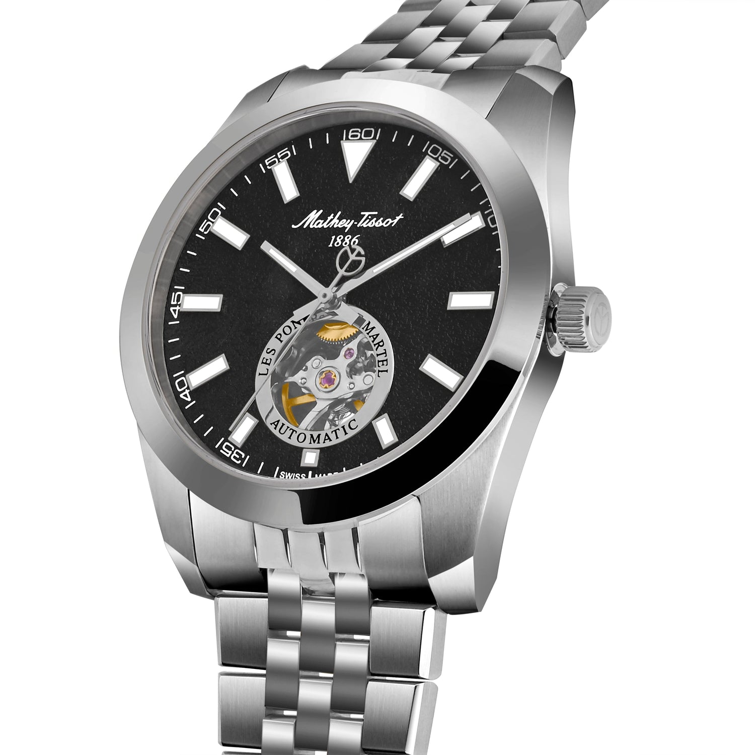Mathey-Tissot Swiss Made Zeus Open Heart Automatic Black Dial Analog Watch For Gents - EF1450ATAN