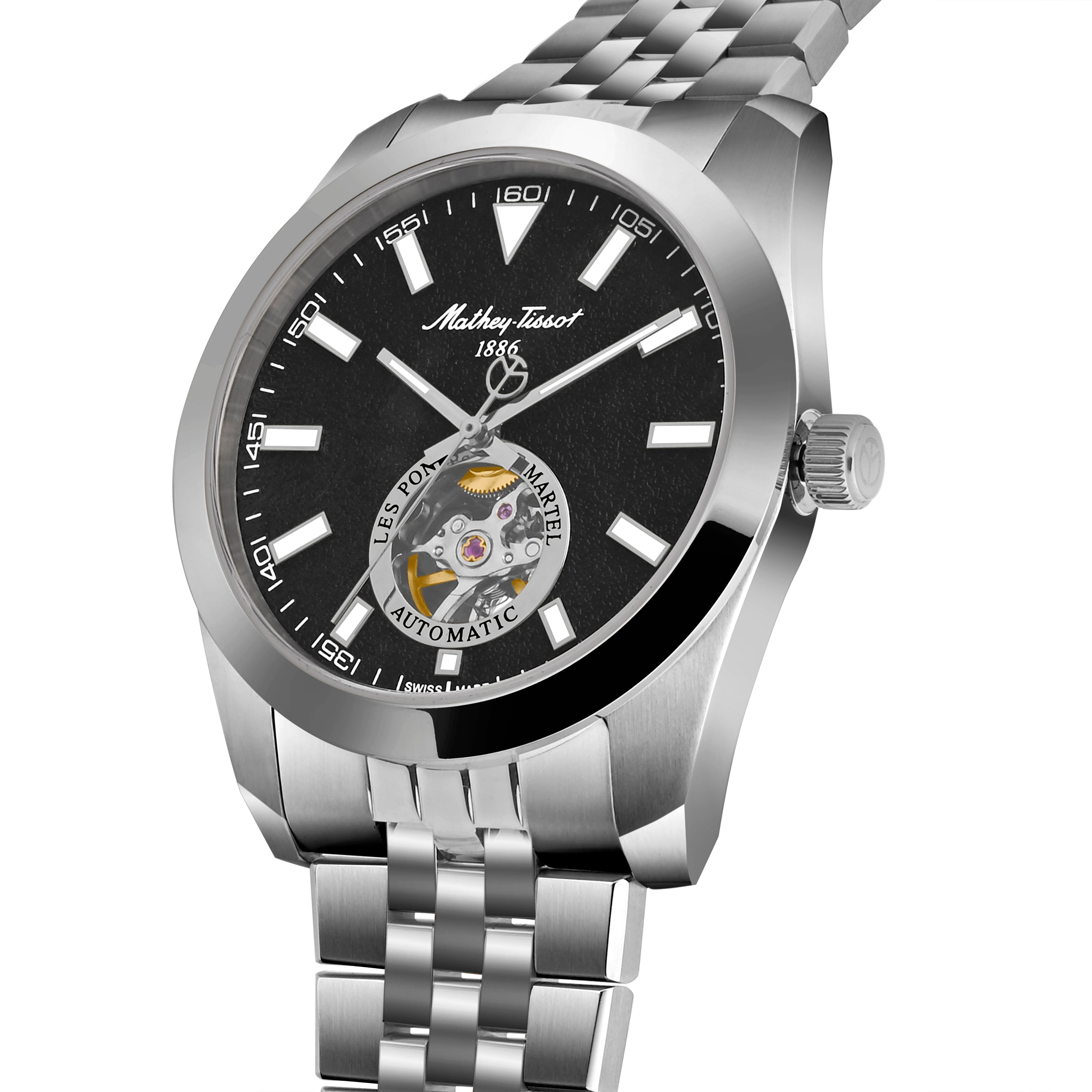 Mathey-Tissot Swiss Made Zeus Open Heart Automatic Black Dial Analog Watch For Gents - EF1450ATAN