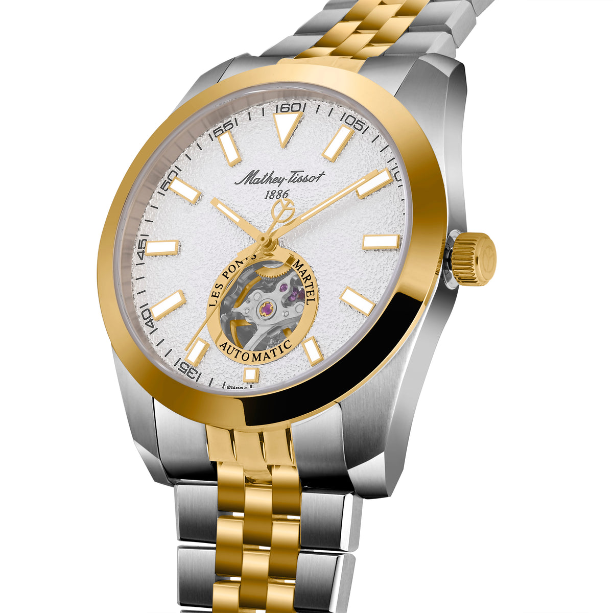 Mathey-Tissot Swiss Made Zeus Open Heart Automatic White Dial Analog Watch For Gents - EF1450ATBI