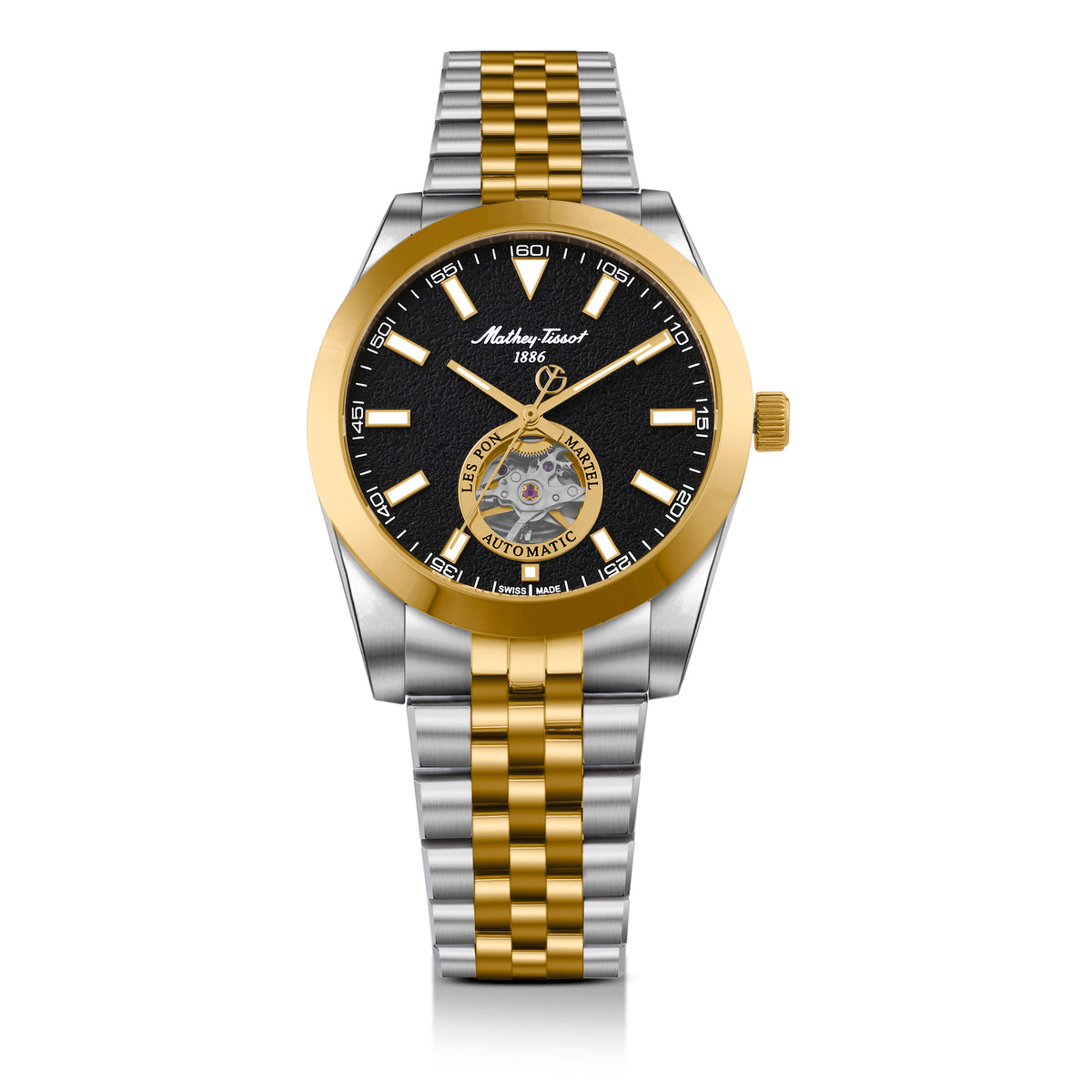 Mathey-Tissot Swiss Made Zeus Open Heart Automatic Black Dial Analog Watch For Gents - EF1450ATBN