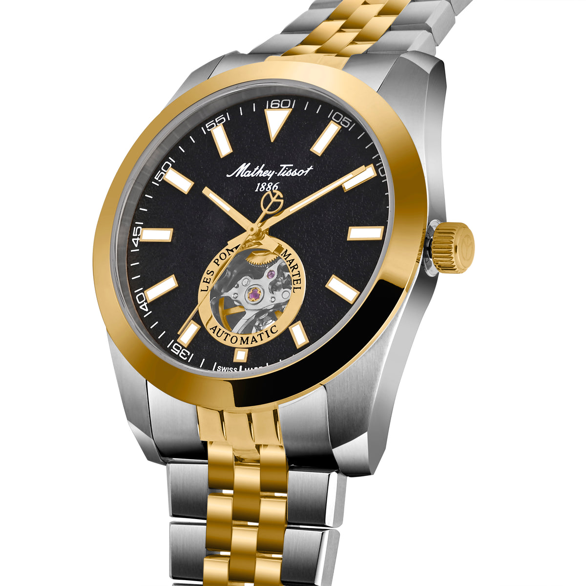 Mathey-Tissot Swiss Made Zeus Open Heart Automatic Black Dial Analog Watch For Gents - EF1450ATBN