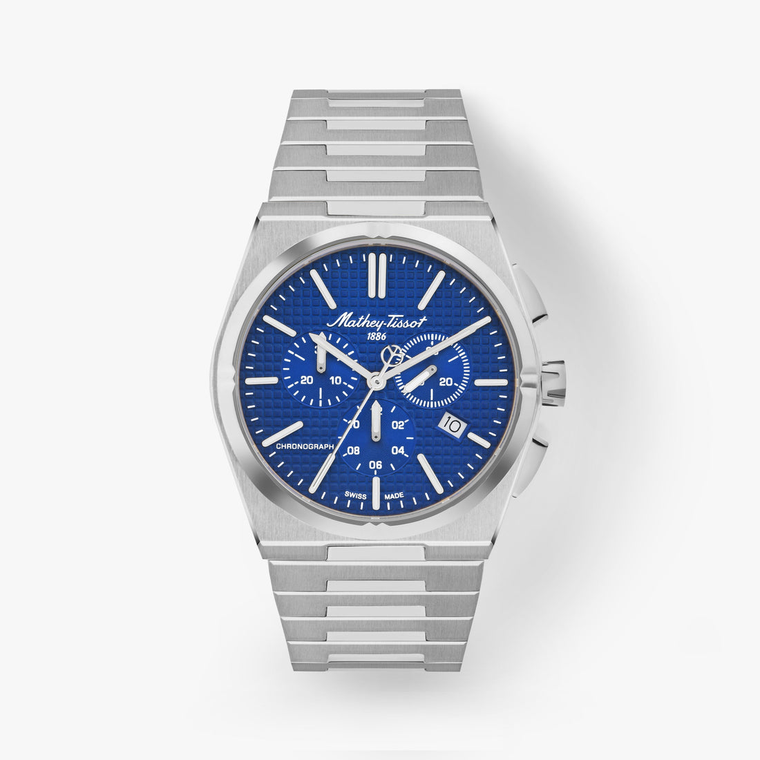 Mathey-Tissot Swiss Made Zeus Chrono Quartz Ronda 5030D Movement Blue Dial Analog Watch For - Gents H117CHABU