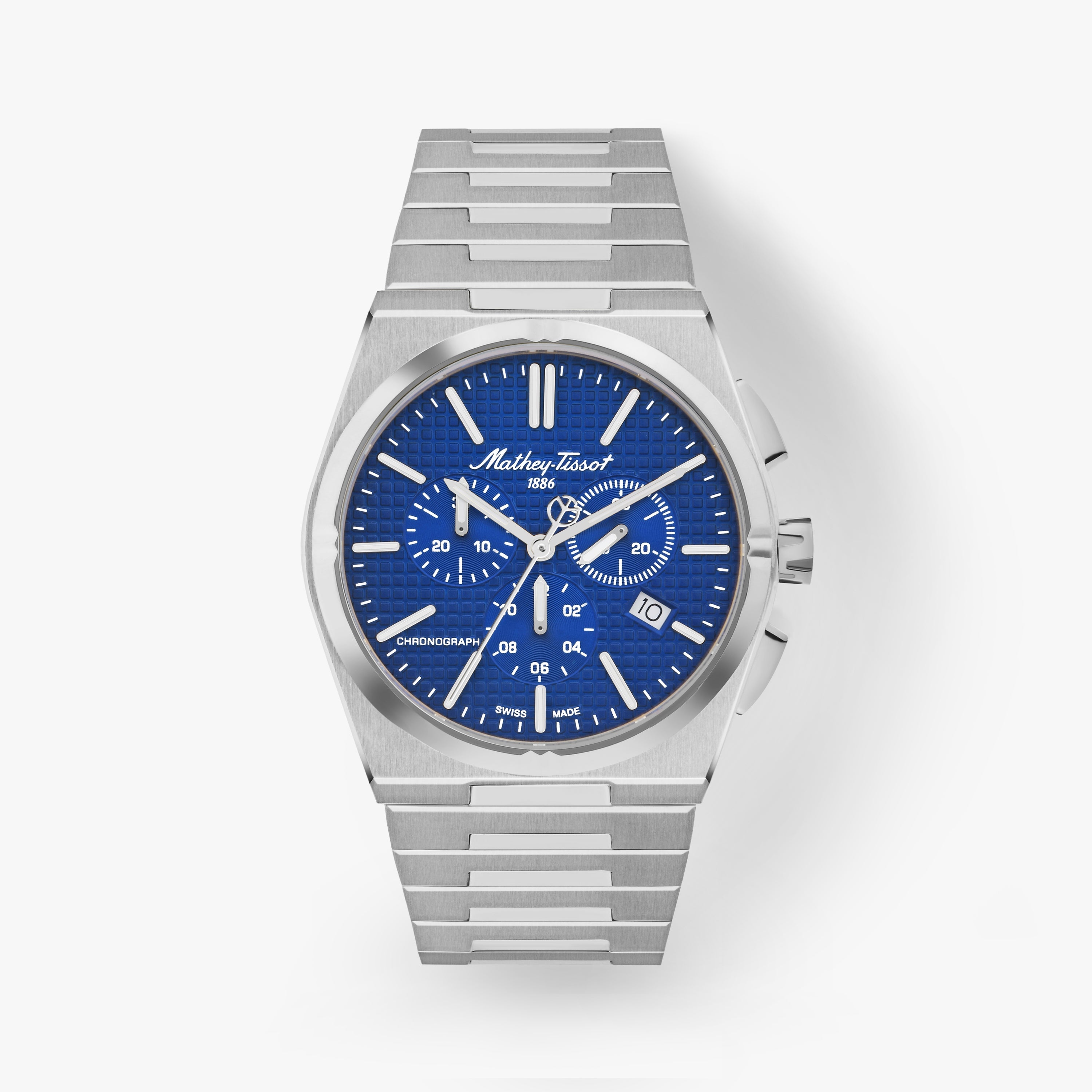 Mathey-Tissot Swiss Made Zeus Chrono Quartz Ronda 5030D Movement Blue Dial Analog Watch For - Gents H117CHABU