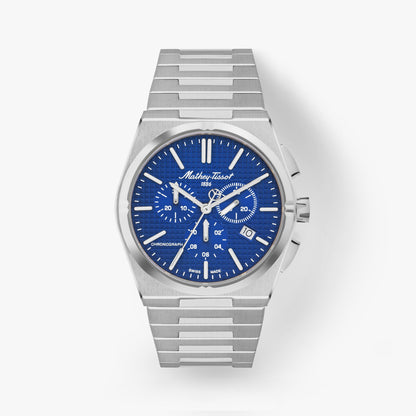 Mathey-Tissot Swiss Made Zeus Chrono Quartz Ronda 5030D Movement Blue Dial Analog Watch For - Gents H117CHABU
