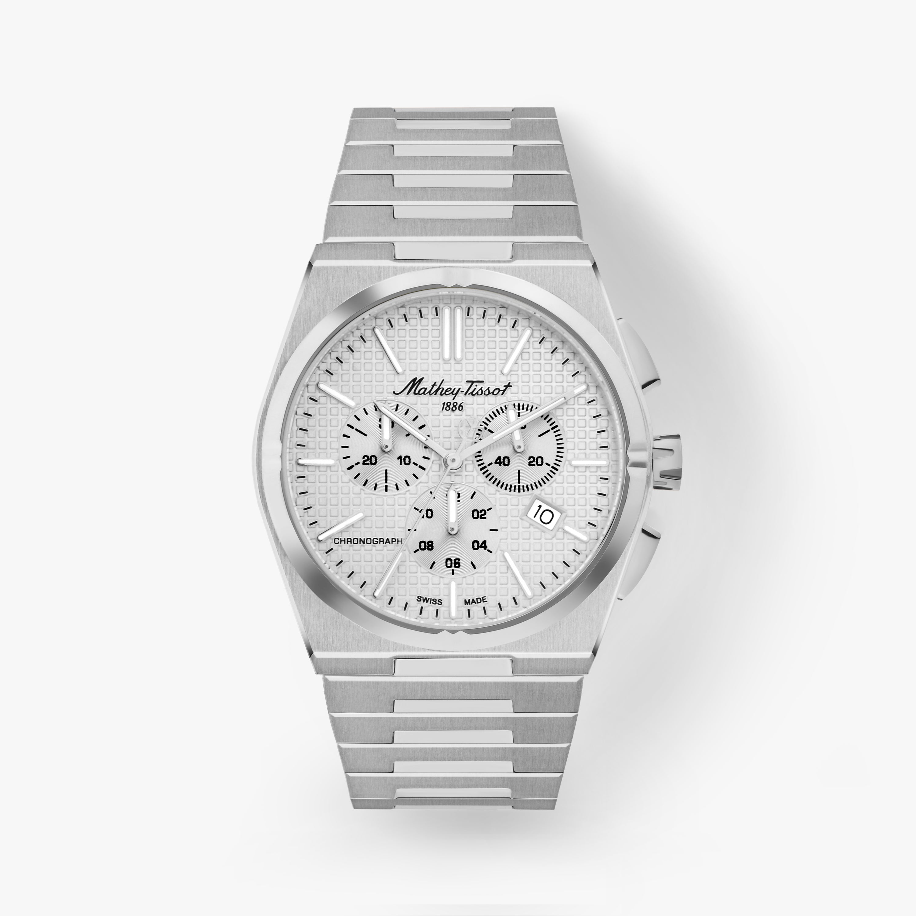 Mathey-Tissot Stainless Steel Silver Dial Quartz Chronograph Watch for Men - H117Chas, Silver Band