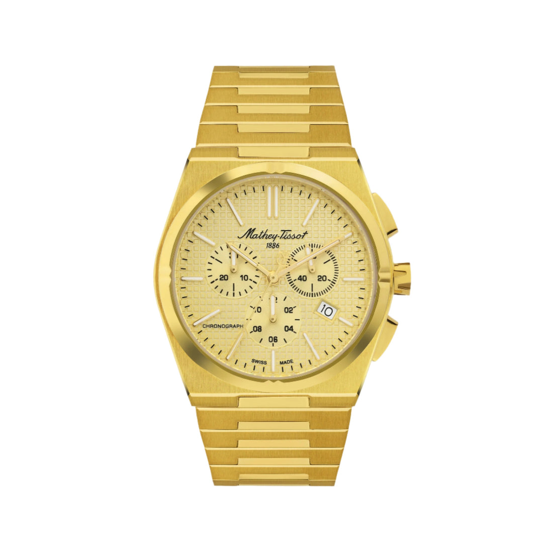 Mathey-Tissot Stainless Steel Gold Dial, Gold Band Quartz Chronograph Watch for Men - H117CHPDI