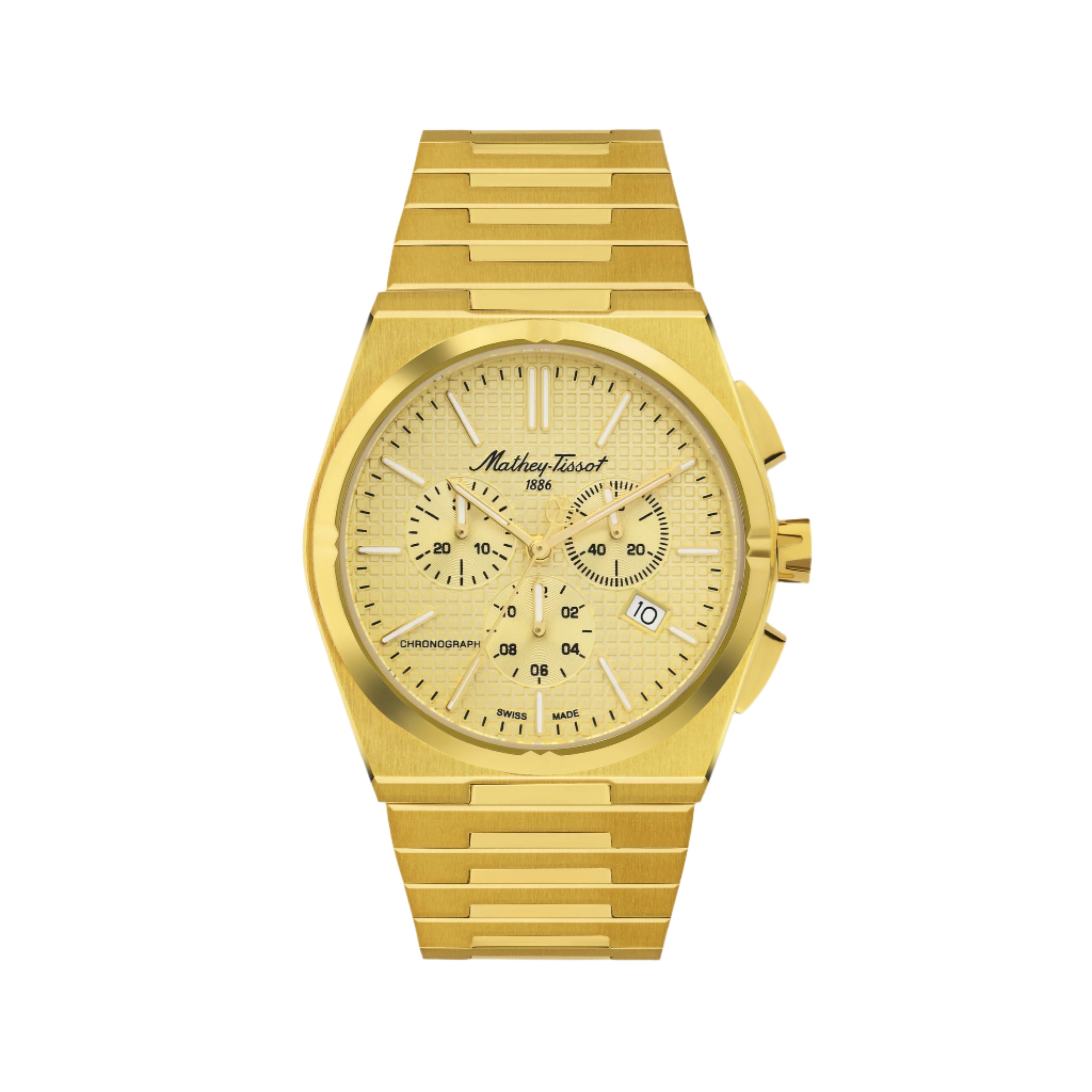Mathey-Tissot Stainless Steel Gold Dial, Gold Band Quartz Chronograph Watch for Men - H117CHPDI