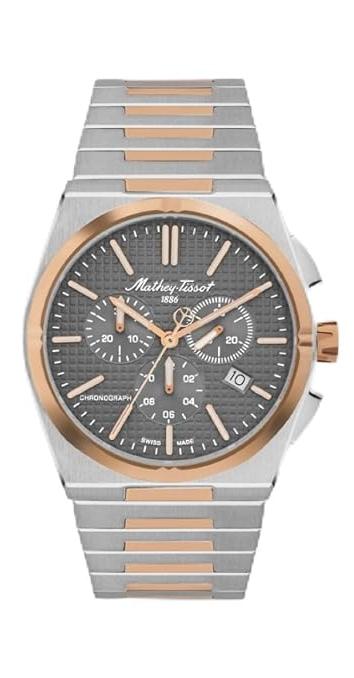 Mathey-Tissot Stainless Steel Brown Dial Quartz Chronograph Watch for Men - H117Chrs, Silver Band