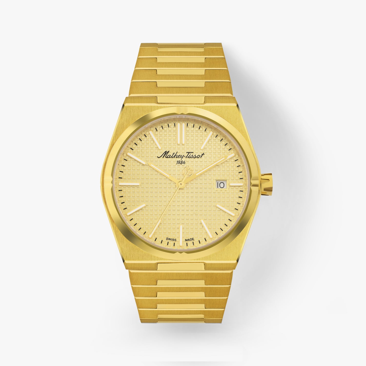 Mathey-Tissot Swiss Made Zeus  Quartz Ronda 515 Movement Gold Dial Analog Watch For - Gents H117PDI