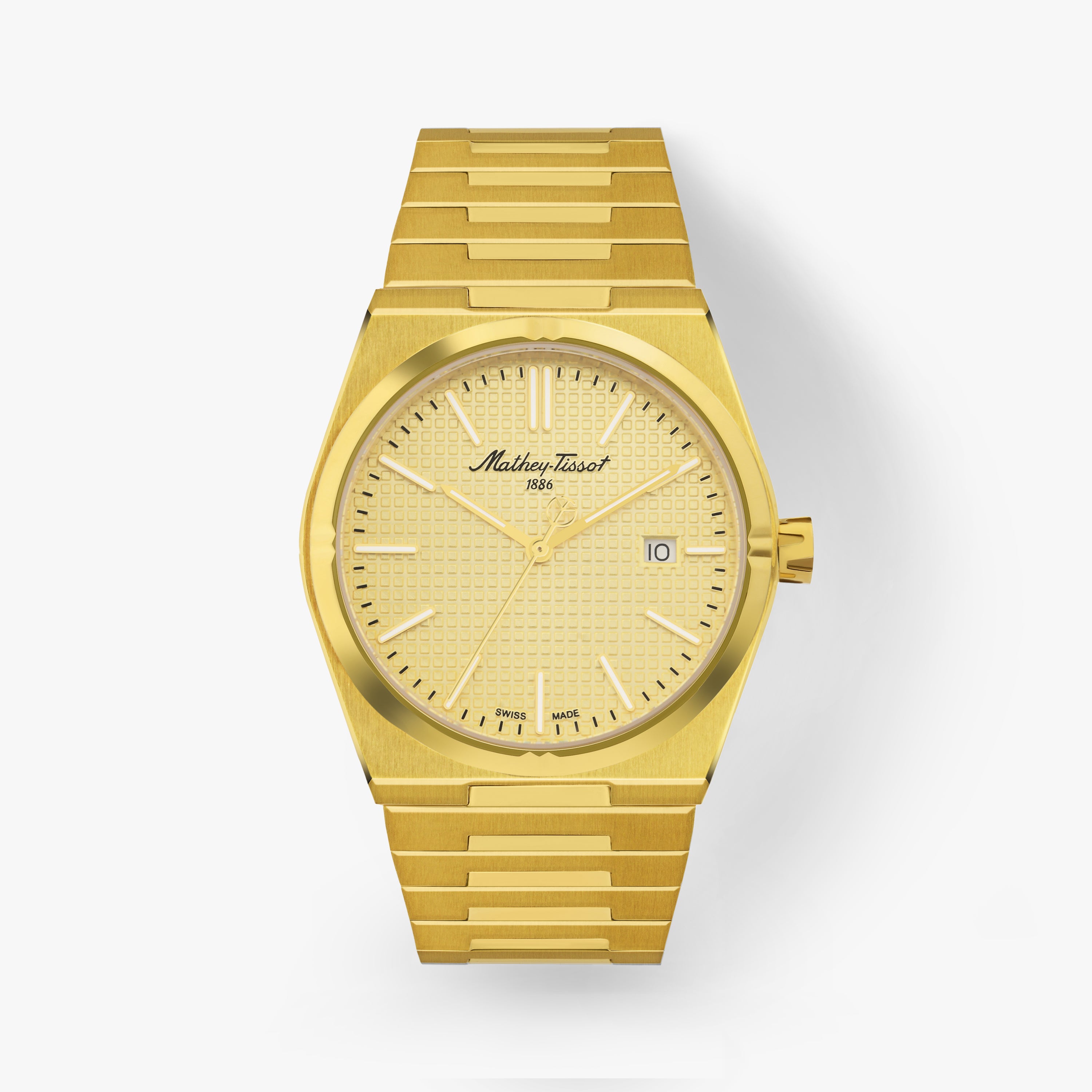 Mathey-Tissot Swiss Made Zeus  Quartz Ronda 515 Movement Gold Dial Analog Watch For - Gents H117PDI