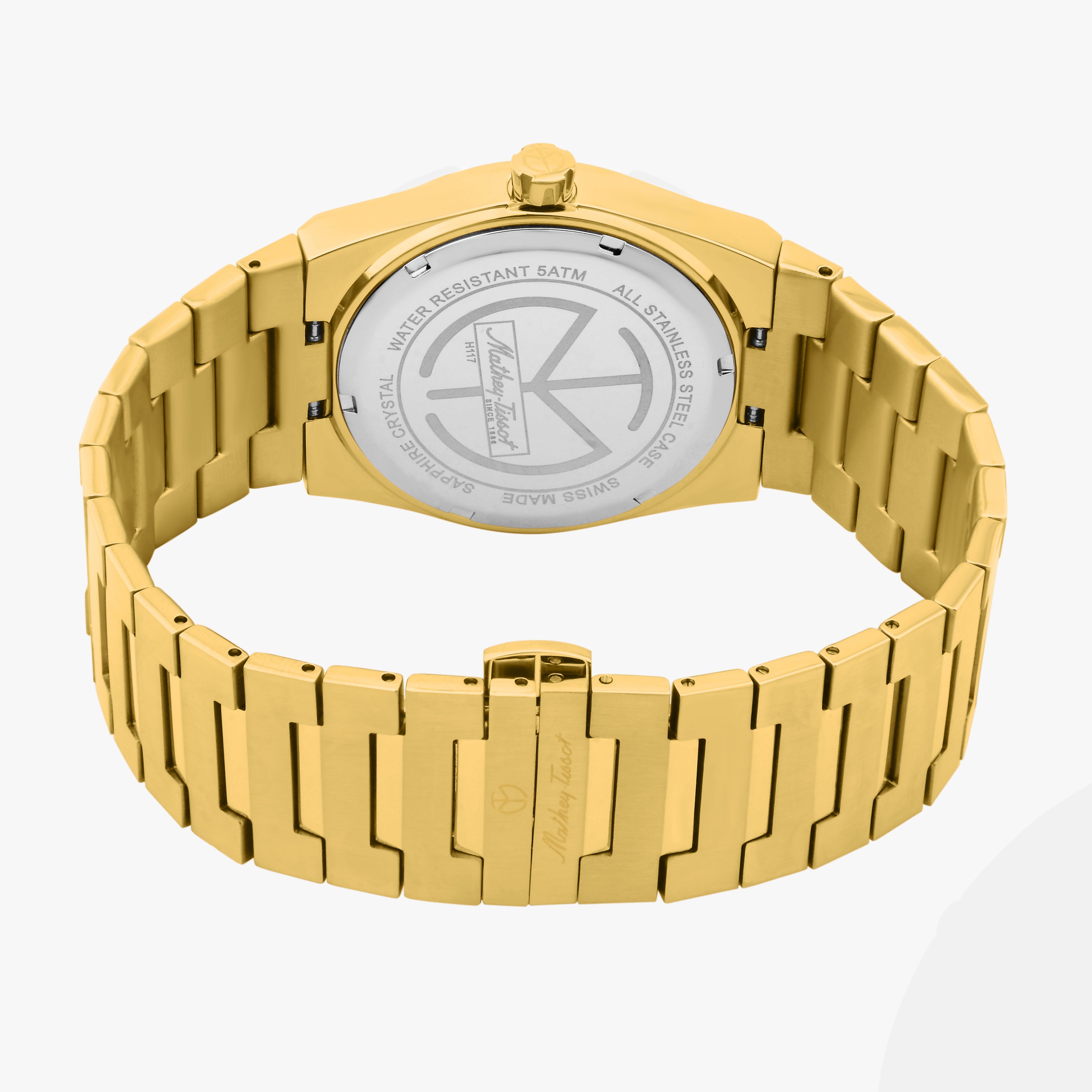 Mathey-Tissot Swiss Made Zeus  Quartz Ronda 515 Movement Gold Dial Analog Watch For - Gents H117PDI