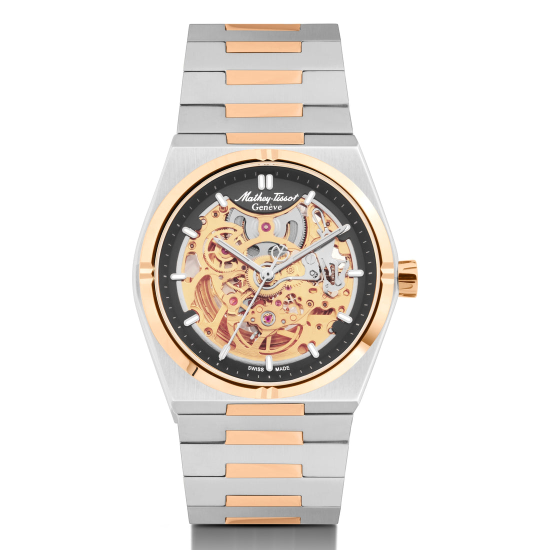 Mathey-Tissot Swiss Made Zeus Skeleton Two Tone Stainless Steel Grey Dial Automatic Gents Watch - H118CFRS