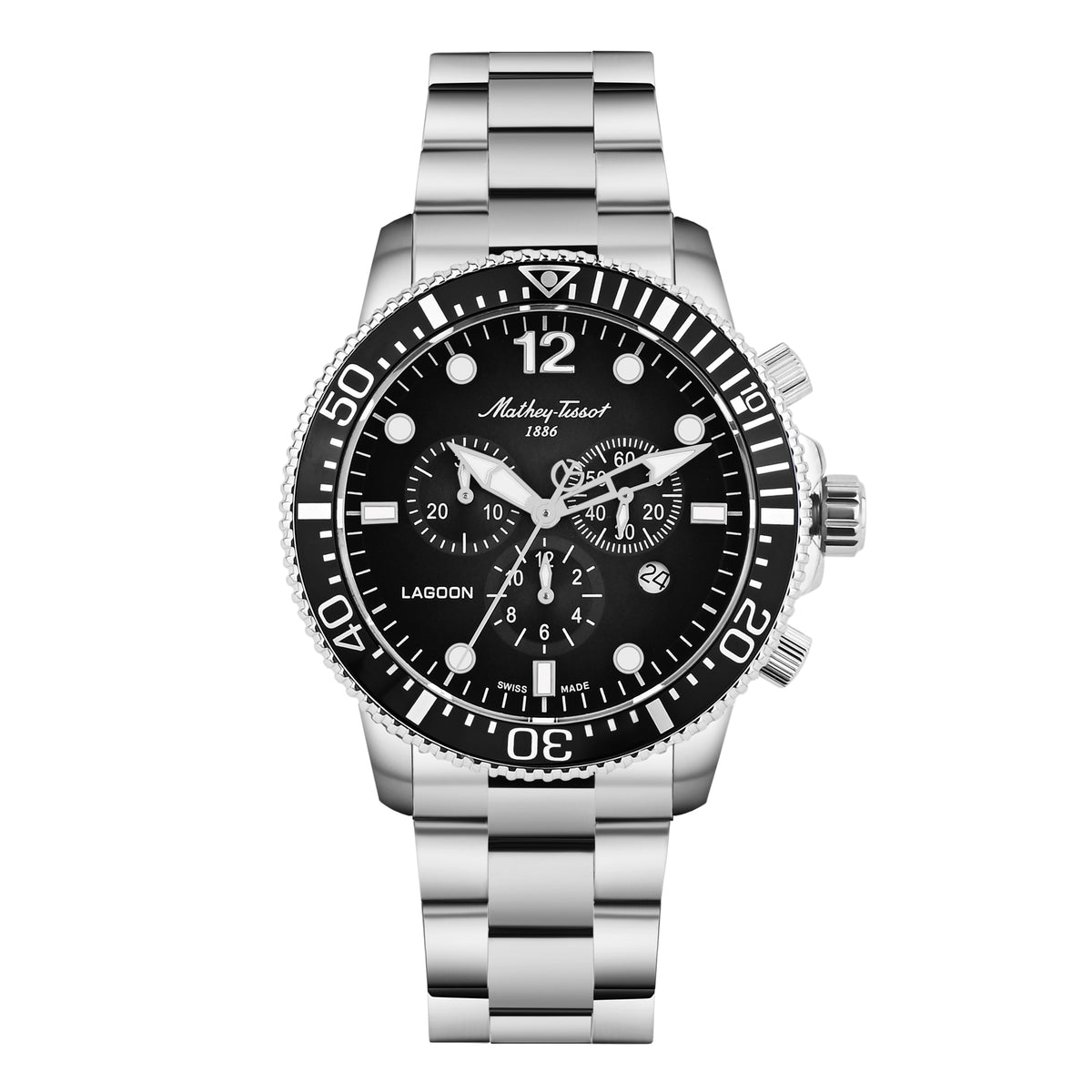 Mathey-Tissot Swiss Made Lagoon Chronograph Quartz 42.5 MM Black Dial Watch For Men- H123CHAN
