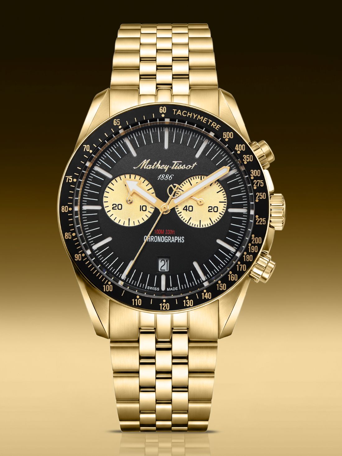 Mathey-Tissot Swiss Made Quartz Black Dial Analog Watch For -Gents H196CHPN